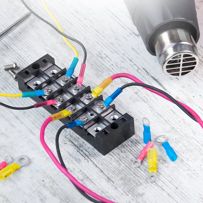 Wirefy 90 PCS Heat Shrink Ring Terminals 5/16" - Resistant Ring Connectors - Eyelet Wire Connectors - Yellow 10-12 AWG - Image 3